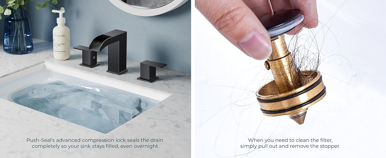 FORIOUS Bathroom Faucets, Waterfall Bathroom Faucet 3 Hole, 8 Inch Widespread Bathroom Sink Faucet with Metal Pop-up Drain and Hose, for Sink Vanity