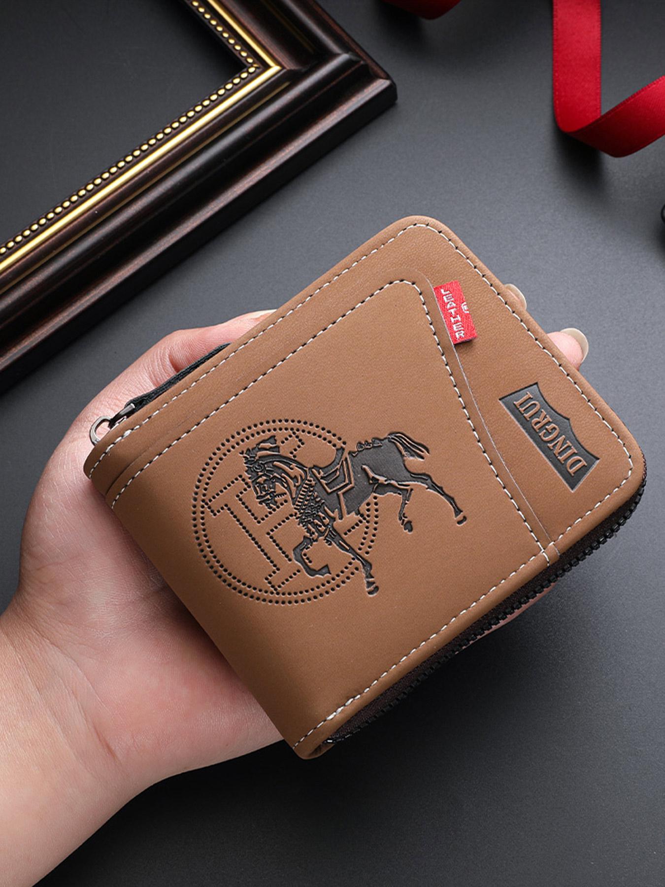 Men's PU Zipper Wallet, Business Fashion Wallet, Durable Fashion Wallet, Rfid Secure, Rfid Blocking Bifold Wallet, Large Capacity, Double Fold Design, Multi-Card Slots, Coin Purse & Credit Card Holder