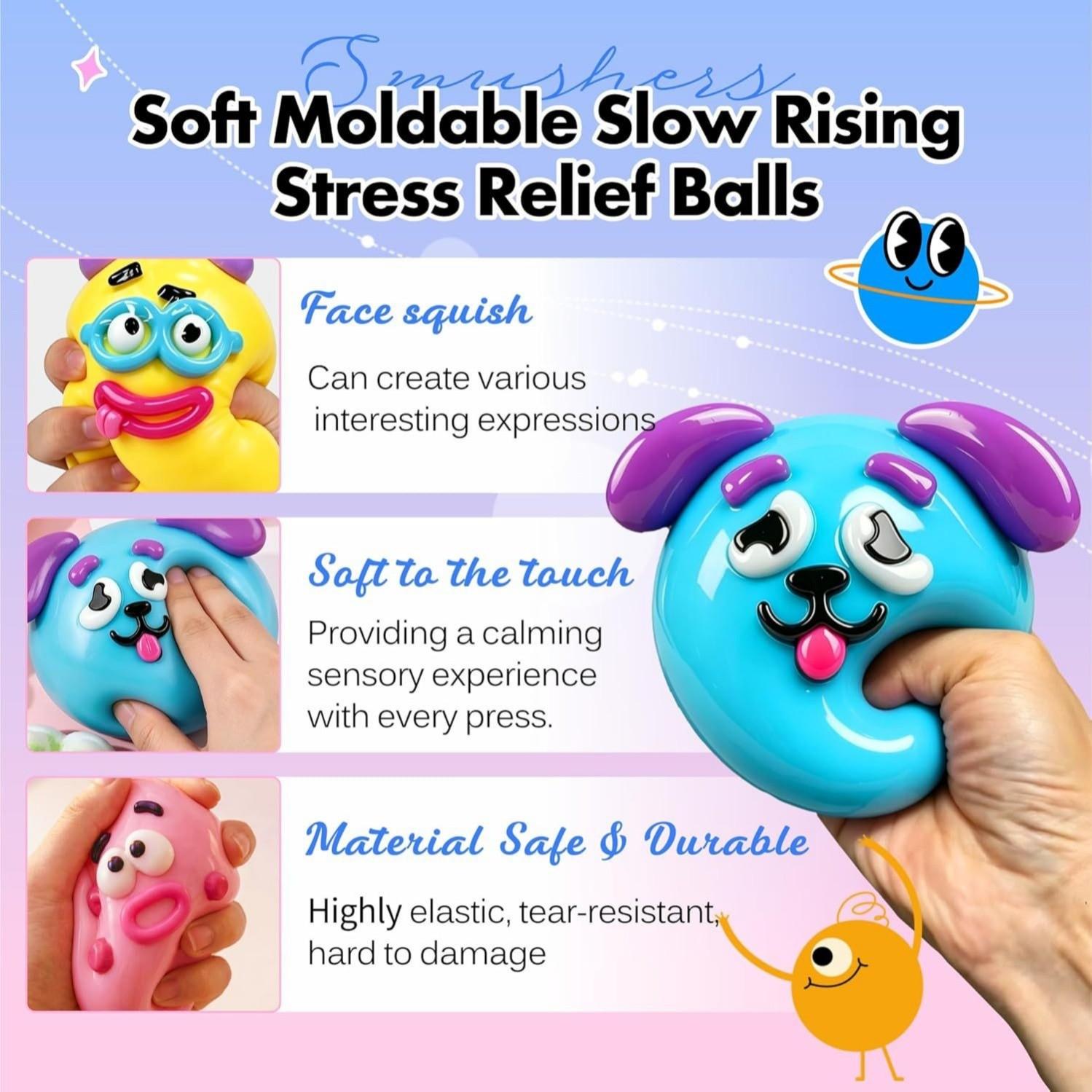 Cute Squishy Stress Relief Toy, Soft Squeeze Sensory Fidget Play Ball, Funny Face Anxiety Relief, Desk Toy Gift for Kids & Adults