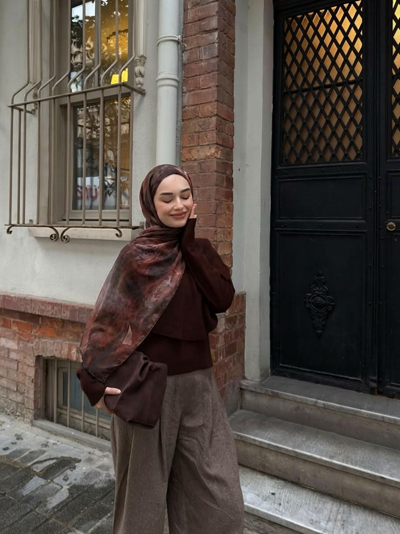 Fashion Caramel Tie-Dye Print Balik Saree Hijab Scarf, Elegant Women's Headscarf, Muslim Daily Wear, Breathable Beach Long Shawl