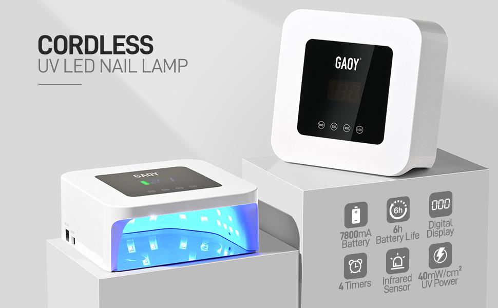 GAOY Cordless UV LED Nail Lamp for Gel Nails, Rechargeable UV Light, Professional Nail Dryer with 4 Timers, Automatic Sensor and Sensitive Mode for Fast Curing, White