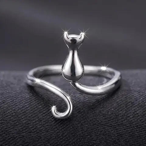 Cute Cat Design Animal Feature Cuff Ring, Trendy Ring, Beautiful Rings, Adjustable Rings, Open Adjustable Rings, Copper Material, Accessories for Women & Girls, Jewelry for Party, Daily Clothing Decor, Unique Rings