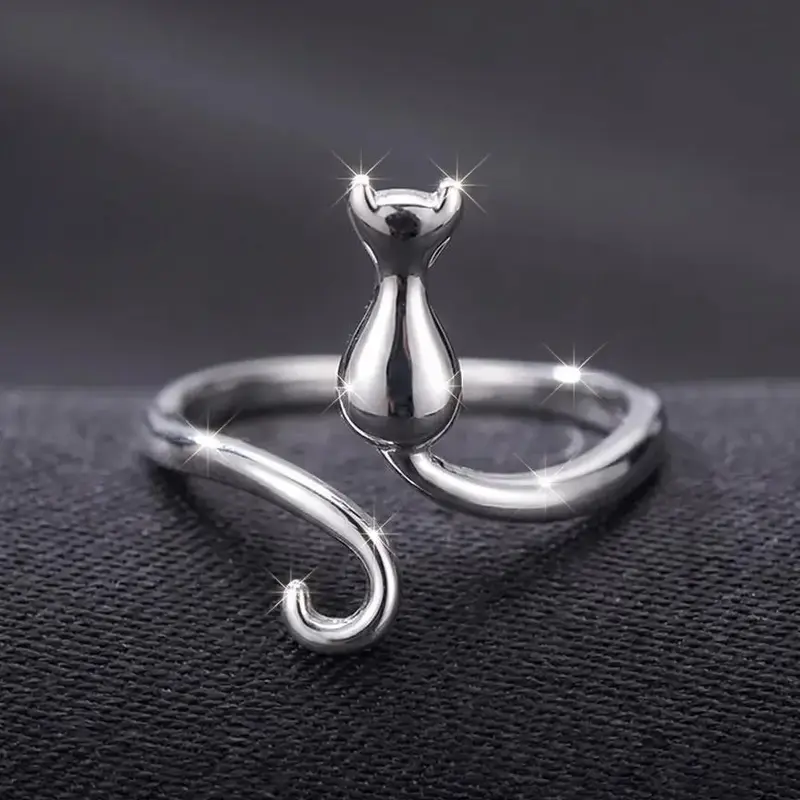 Cute Cat Design Animal Feature Cuff Ring, Trendy Ring, Beautiful Rings, Adjustable Rings, Open Adjustable Rings, Copper Material, Accessories for Women & Girls, Jewelry for Party, Daily Clothing Decor, Unique Rings