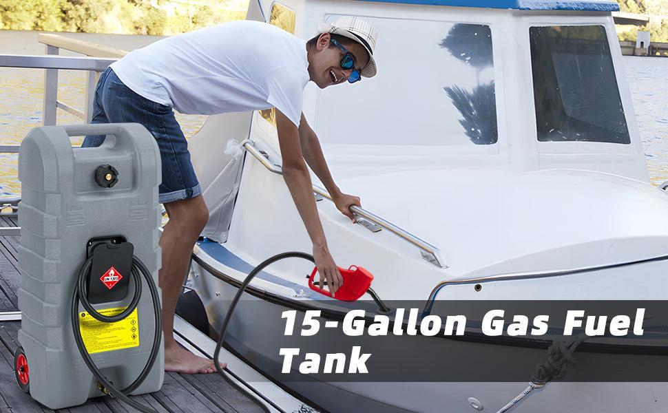 GARVEE15 Gallon Portable Fuel Caddy with 10-ft Hose, Siphon Pump, and 7.5 L/min Manual Nozzle, Available in Gray, Red, and Yellow for Efficient Fuel Transfer and Storage.