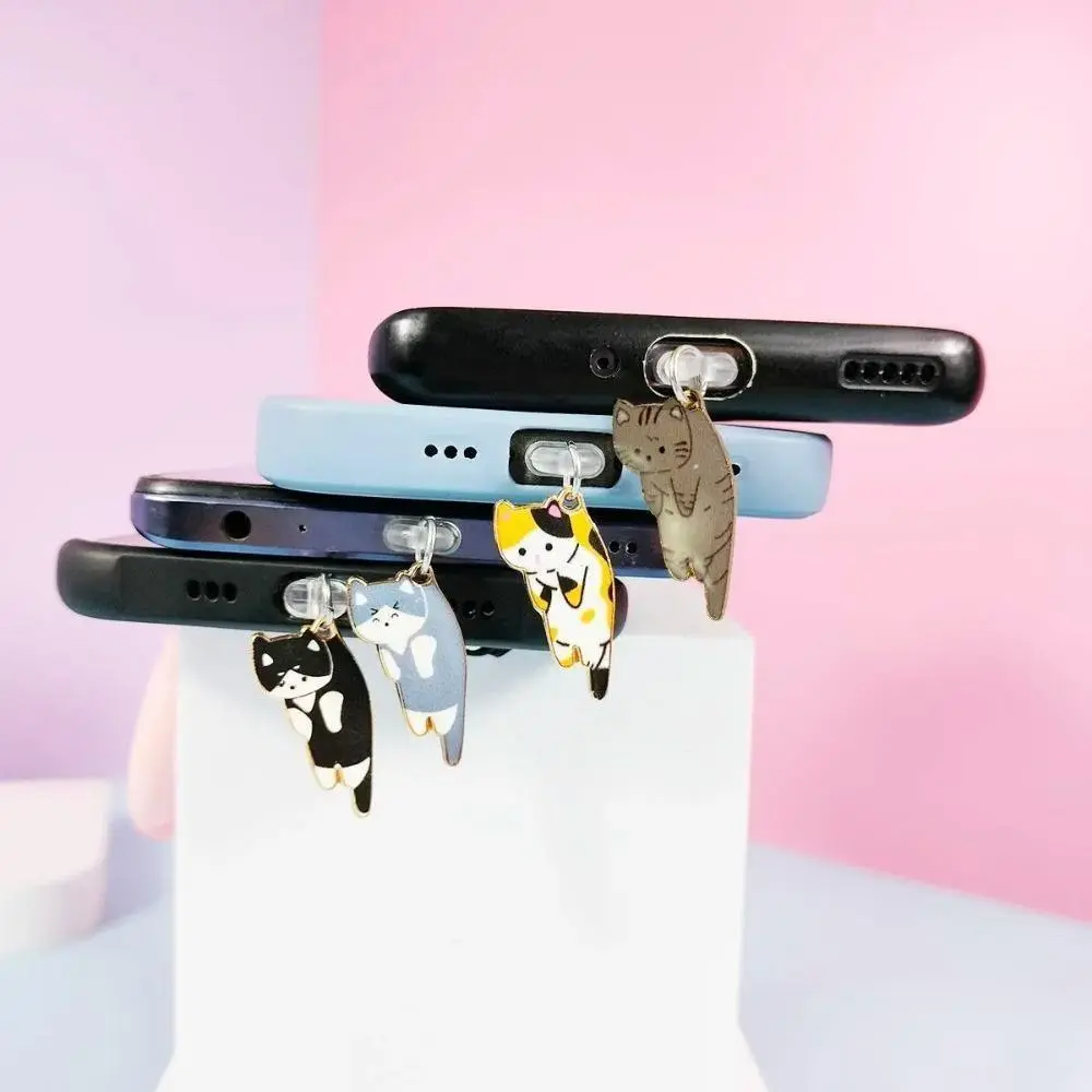 Cute Cat Shape Mobile Phone Dust Plug Pendant Accessory, 1Pc Multi-Port Anti-Dust Stopper Compatible with iPhone, Samsung & Type-C Phones, Bag Charm Decor