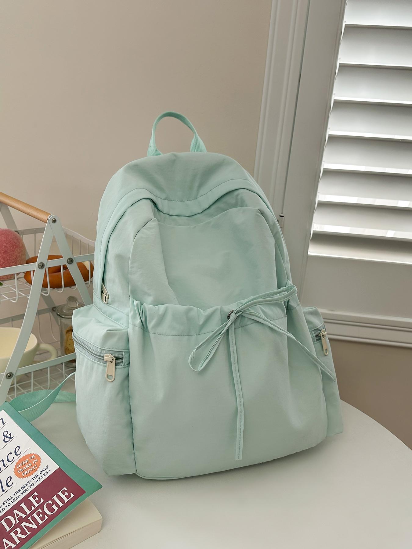 1pc Women's backpack with solid color and clean color, zipper closure, fashionable and versatile, casual and simple, suitable for students to go to school, campus travel, work and commuting, women's backpack, Casual Lightweight Backpack