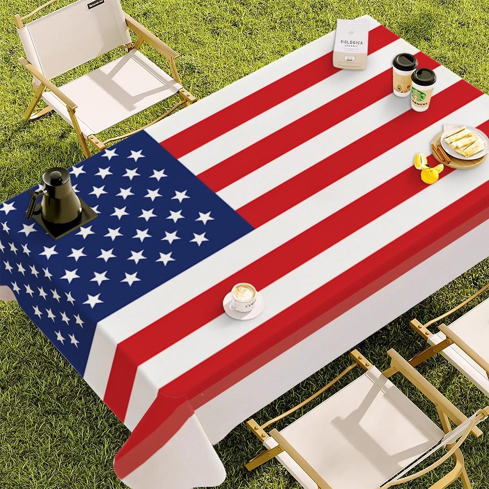 American Flag Pattern Rectangular Tablecloth, Polyester, Washable, Waterproof & Oil - Resistant, Multiple Sizes, Perfect for Family, Camping, Wedding, Bachelorette, Graduation, Minimalist Indoor Outdoor Dining & Living Space, Cozy Home Decor