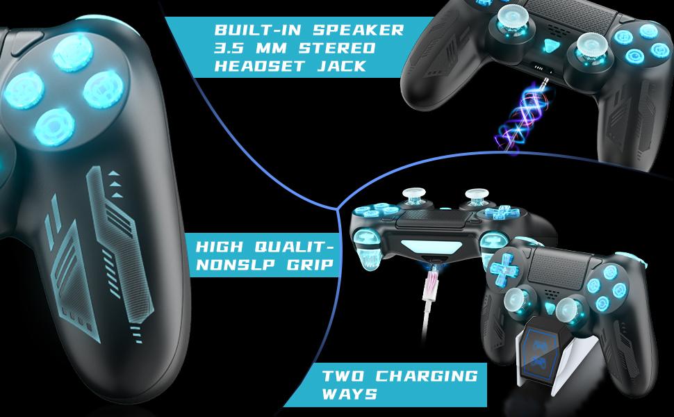 Wireless Controller for PS4, PS4 Controller with LED RGB Light Compatible with PlayStation 4/Slim/Pro/PC (Black)