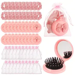 Bow Party Gift Set, Bow Folding Mirror, Mini Travel Comb, Mirrored Hairband, Satin Hair Tie, Organza Bag, Party Favors, Guest Gifts