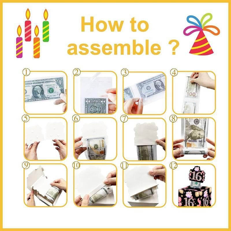 Party Gift Box, Birthday Sweet Savings Box, Surprise Pull-Out Gift Box with 50 Transparent Bags, Fun Way to Give Cash Gifts