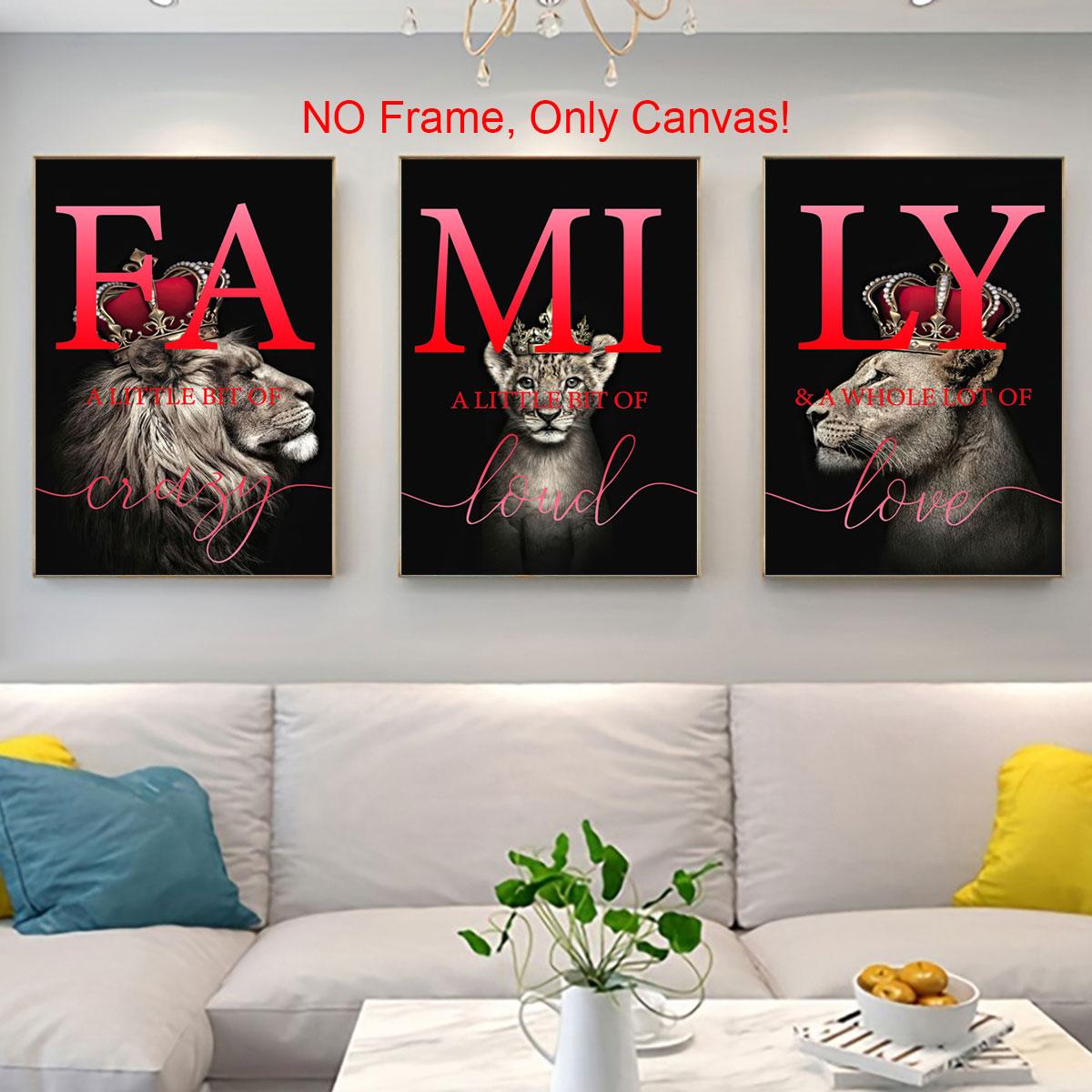Lion Family Pattern Canvas Poster without Frame, 3 Counts/set Modern Wall Art, Wall Decor for Home Living Room Bedroom Office, Home Decor, Unframed Art Print