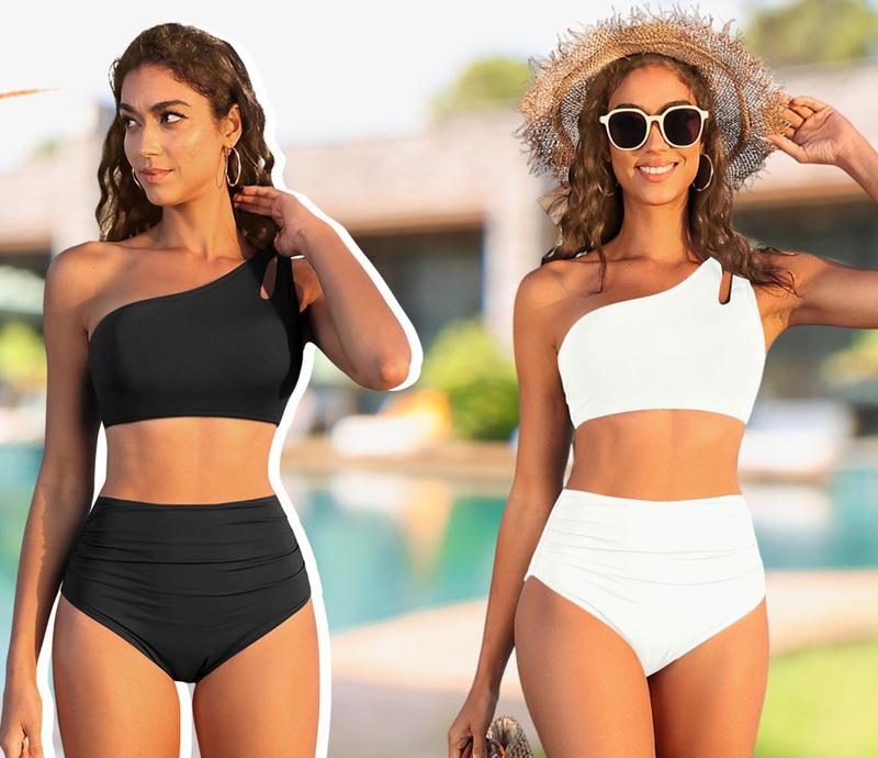 Yonique Women High Waisted Bikini - One Shoulder Bathing Suit Tummy Control Two Piece Swimsuit 2025