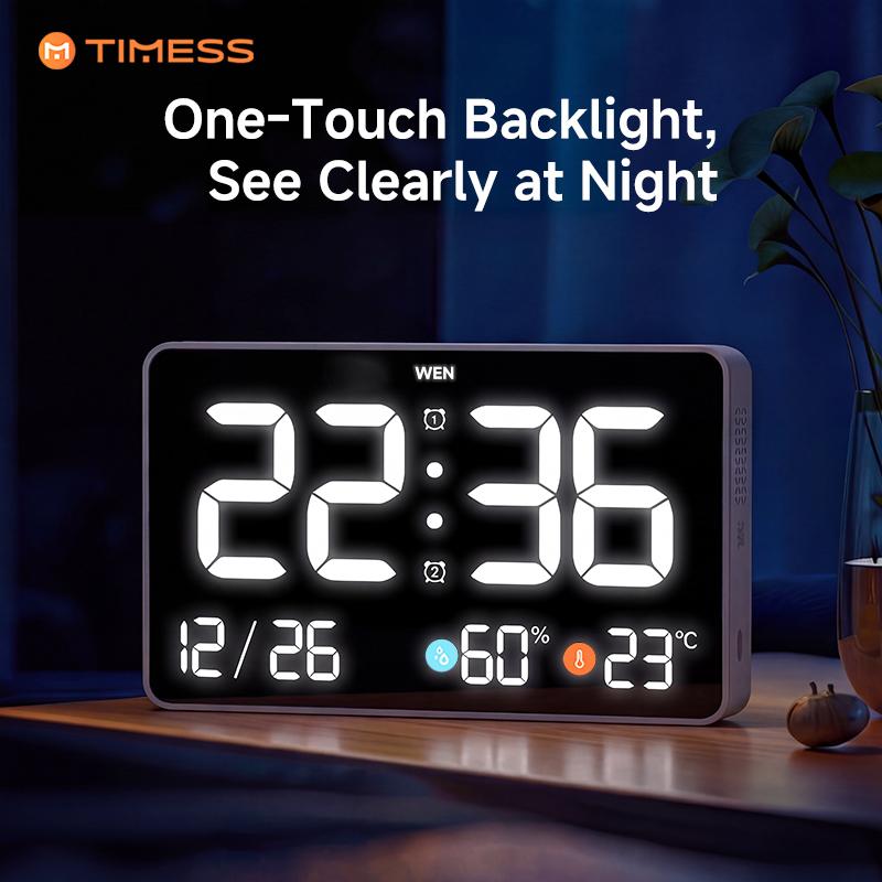 TIMESS New Multifunctional LED Alarm Clock, 11-Inch Large Digital Screen with Big Numbers, Temperature & Humidity Display, Date Reminder, Timer Function, 3-Level Backlight, USB Powered, For Bedroom, Living Room, Office, Mother's Day Gift summervibes