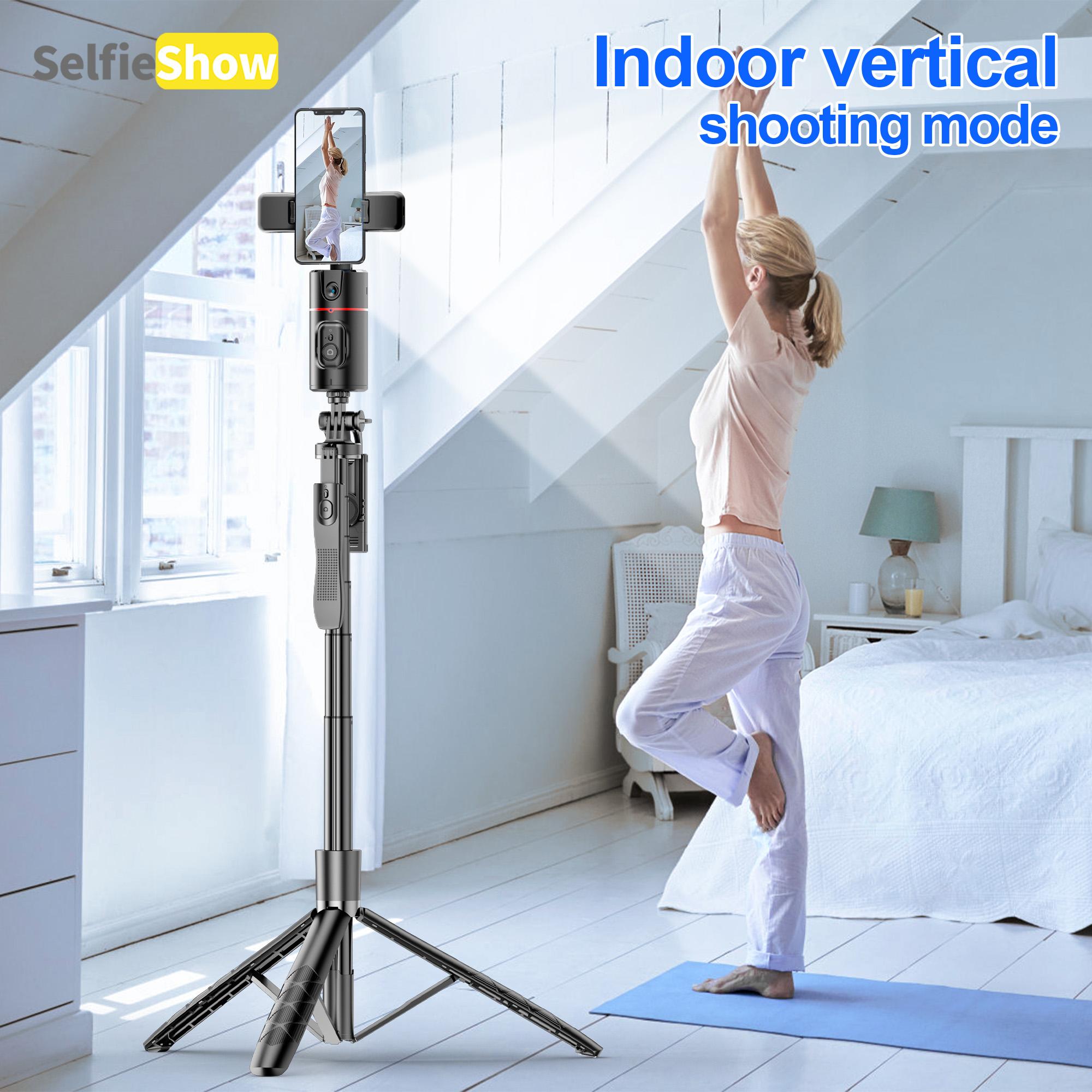 SELFIESHOW 360-Degree Intelligent Face Tracking Gimbal, Smart Gesture Recognition Selfie Stick with Tripod & Fill Light, Selfie Accessories for iOS & Android, Phone