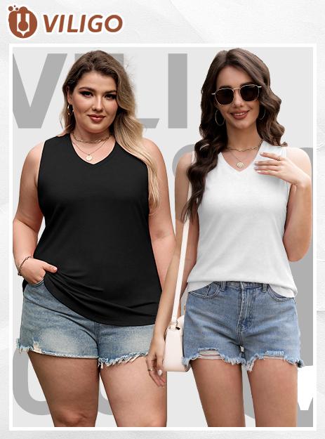 4 Pcs V-Neck Tank Tops for Women – Sleeveless Basic Tanks with Curved Hem, Soft and Comfortable Casual Fitted Minimalist Vneck Womenswear