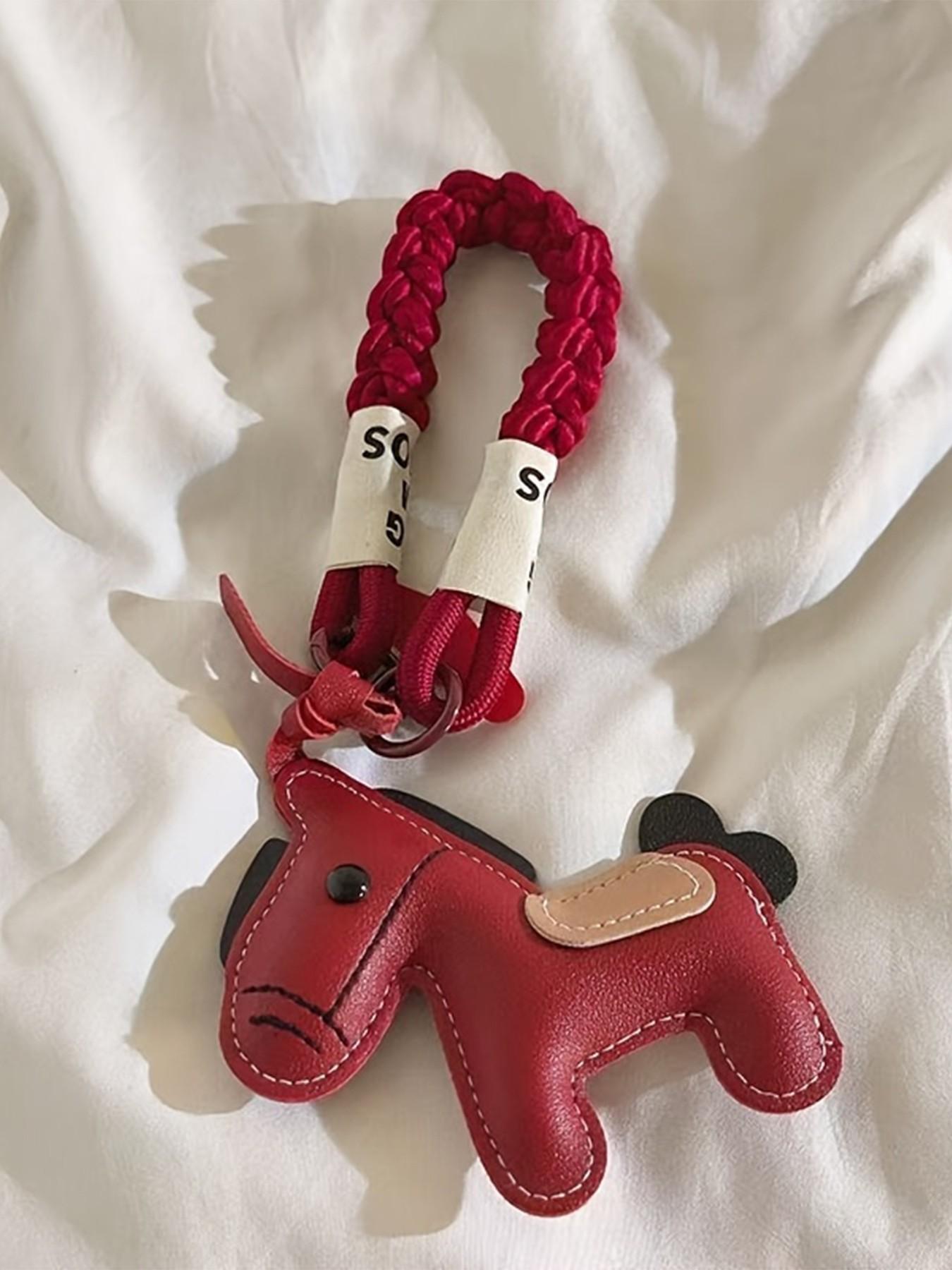 PU Horse Shape Bag Decorative Pendant, Artificial Leather, Handmade Braided Rope Wrist Strap, Women's Handbag Phone Keychain Gift