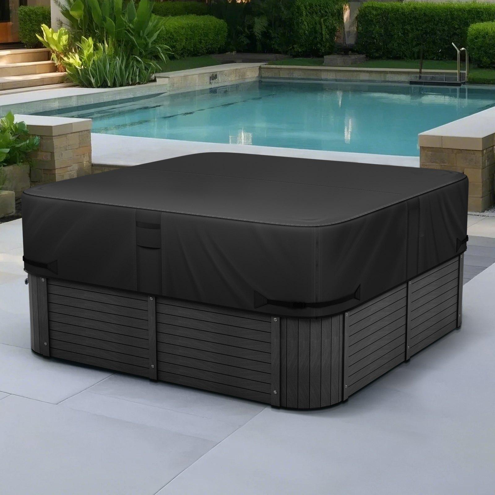 VEVOR Outdoor Hot Tub Cover, 80x 80x 20 Inch Weatherproof and Waterproof Hot Tub Cover Protector, 600D Heavy Duty Oxford Fabric and 950N Tearing Strength, Square Spa Covers for Hottub, Black