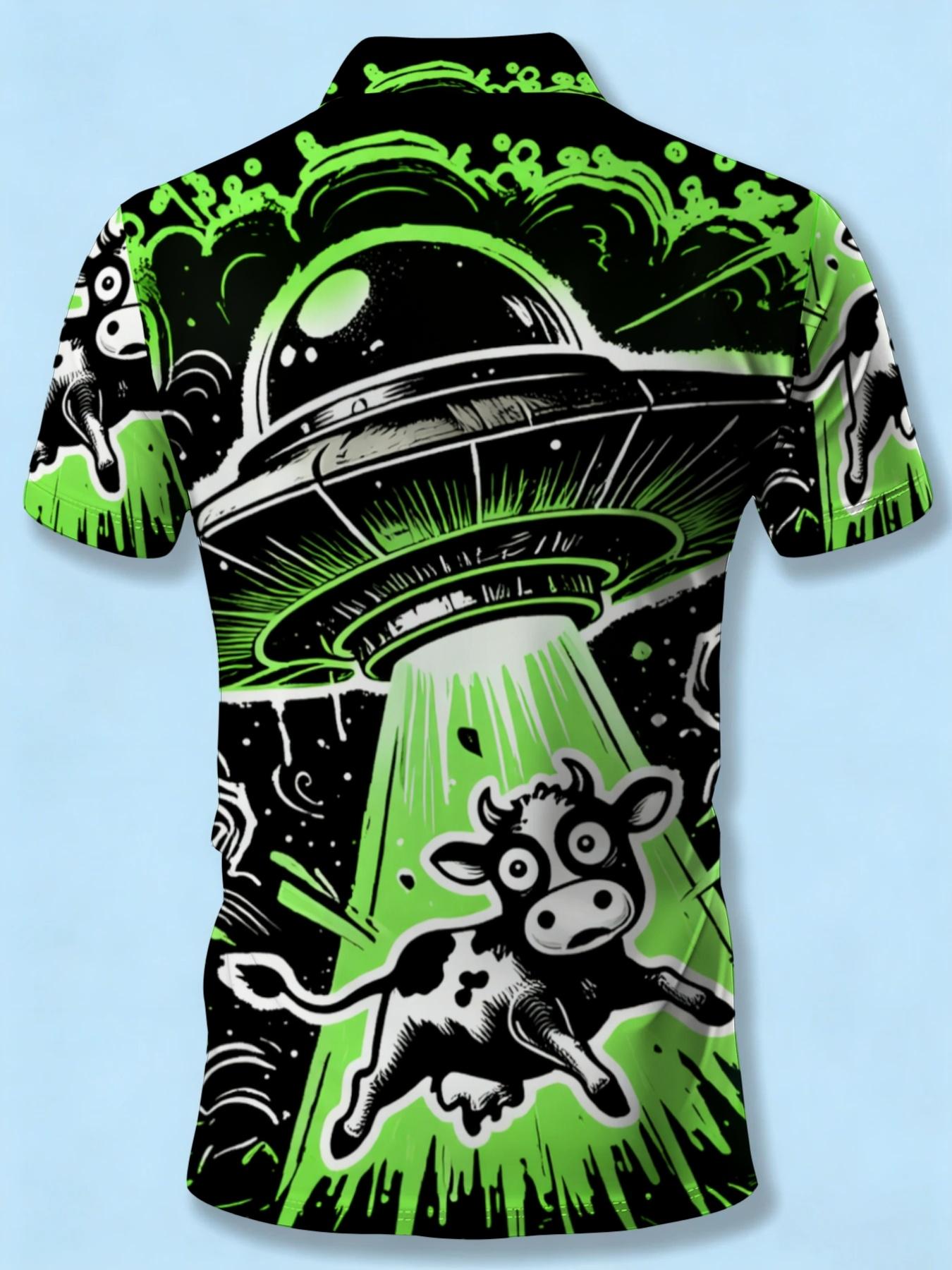 Men's Blue Geometric Pattern Short Sleeve Polo Shirt, Fashion Casual Zip Neck Top, Summer Trendy Clothing