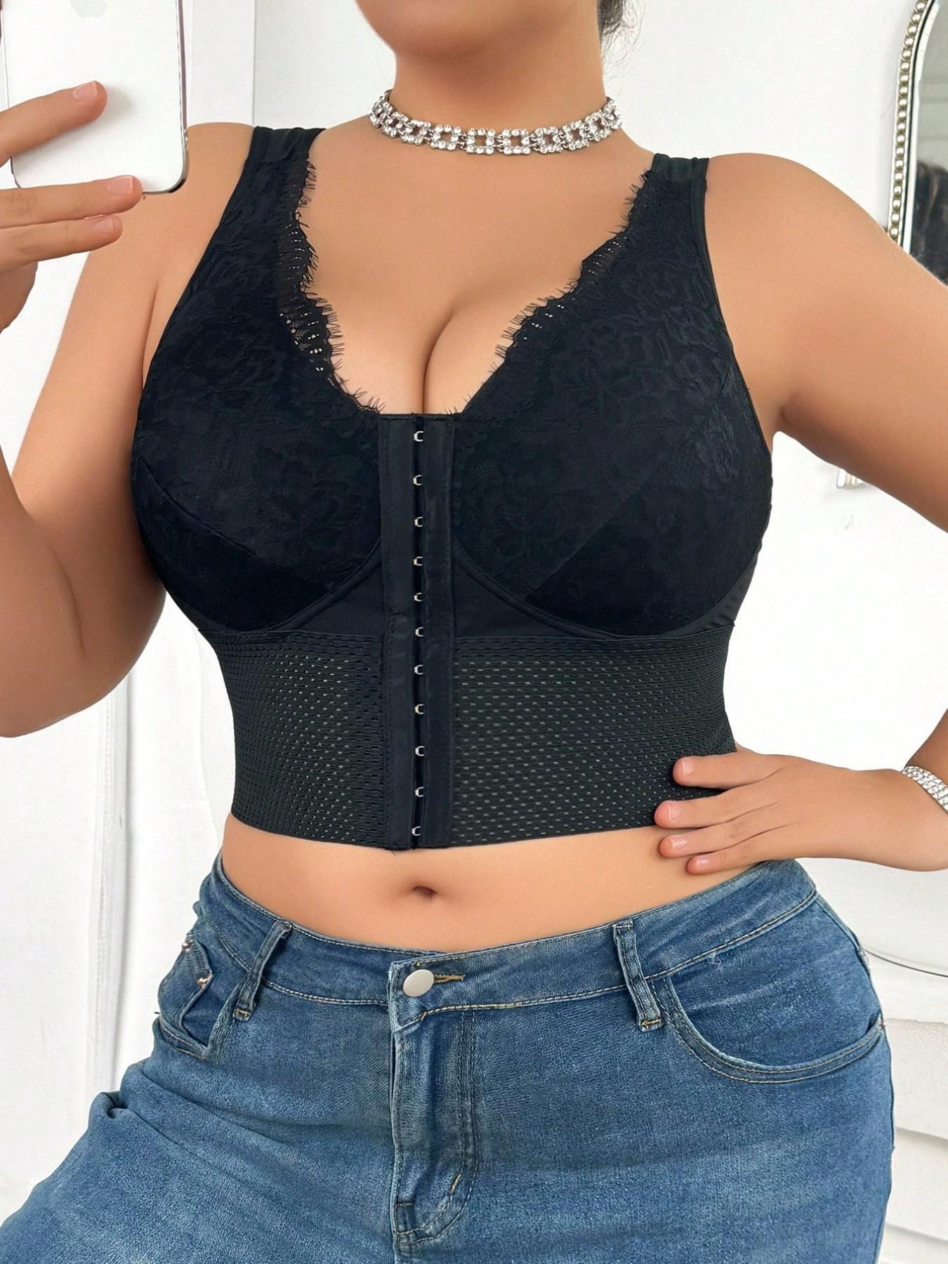 Multi-functional Shaping Bra Designed for Plus-Size Women Front-Closure Buckle Push-Up Wire-Free Posture-Correcting Bra, Longline Posture Bra, with Tummy-Control Shaping Women's Apparel