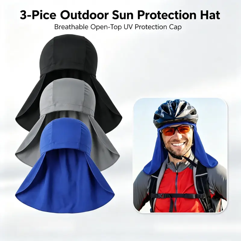 3-Piece Cool & Breathable Sports Hat, Sun Protection with Neck Flap, Quick-Dry Neck Guard for Men & Women, Essential Outdoor Headwear