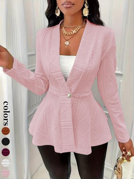 Women's Textured Button Front Blazer, Elegant Long Sleeve Slim Outerwear for Fall & Winter, Ladies Clothes for Work Office Business, Womenswear