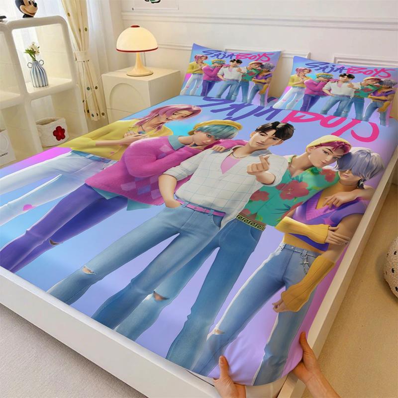 K-Pop Demon Hunters Fitted Sheet Set, Decorative Bedsheet Sets, 1 Fitted Sheet and 2 Pillowcases Without Inner Core, Fashionable Girl Group and Star Magic Element Bedding, Soft Breathable Fabric, Ideal for Bedroom and Dormitory Use #TOP PICKS