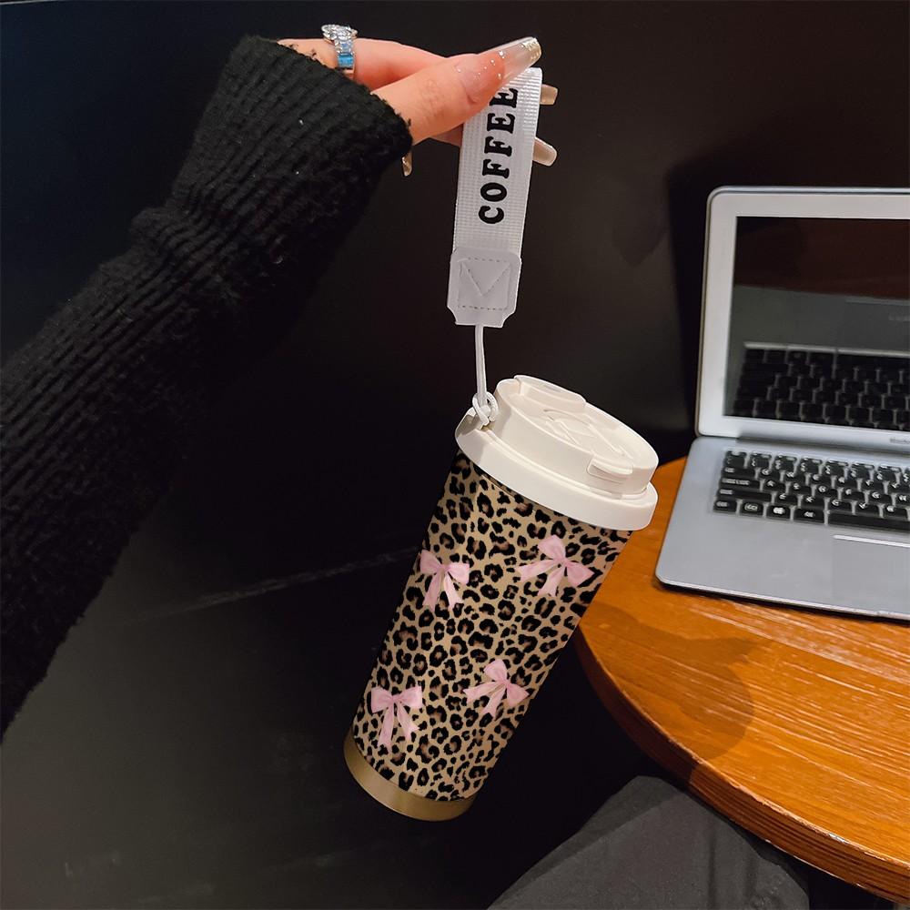 Abstract Leopard Print Coffee Cup, Portable Dual Drink Insulated Tumbler, Heat/cool Keeper, Boho Style, Office, Travel, Sports Essentials