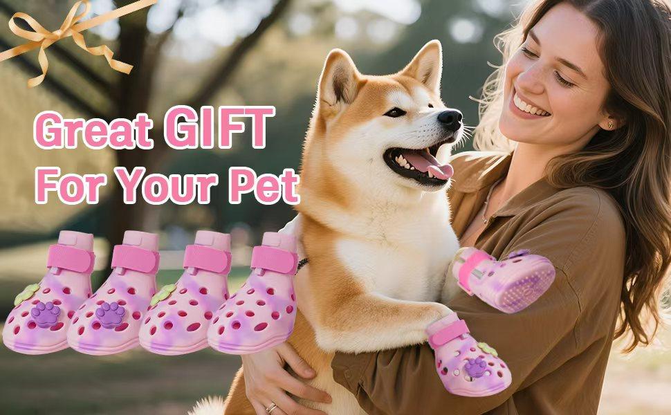 4 Pairs Pet Dog Shoes, Breathable Anti-Slip Elastic Dog Boots, Soft Sole for Indoor Outdoor Use, Spring Summer Protection