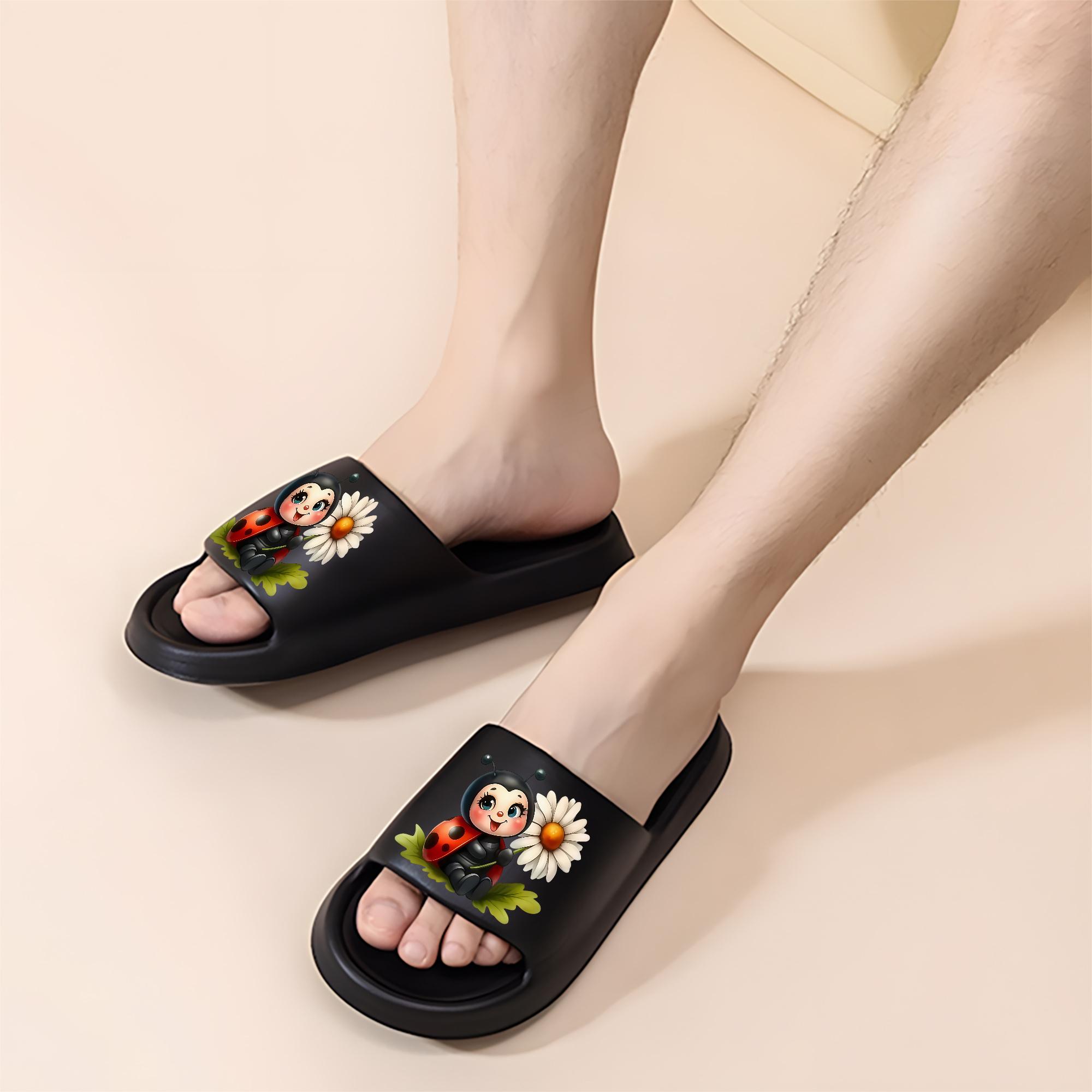 1 pair of new unisex slippers, ladybug and daisy design, indoor/outdoor slippers, holiday gift slippers, women's home slippers, room slippers, birthday gift slippers, casual slippers, summer EVA slippers, bathroom slippers, beach slippers