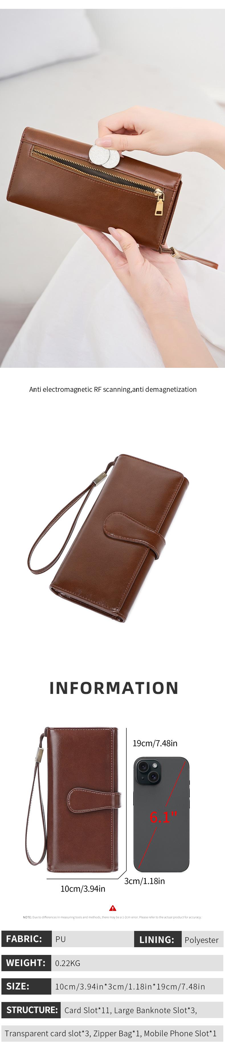 New Rfid Anti-Theft Large Capacity Women's Wallet, Durable Wallet, Trifold Wallets, Vintage Multi-Functional Trifold Long Wallet with Card Slots ID Window Phone Slot