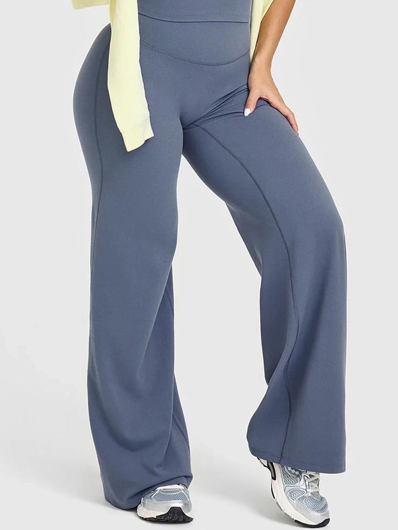 Women's High Waist Straight Leg Pants, Loose Soft Yoga Wide Leggings, Pilates Running Fitness High Waist Straight Leg Pants, Solid Color Leggings