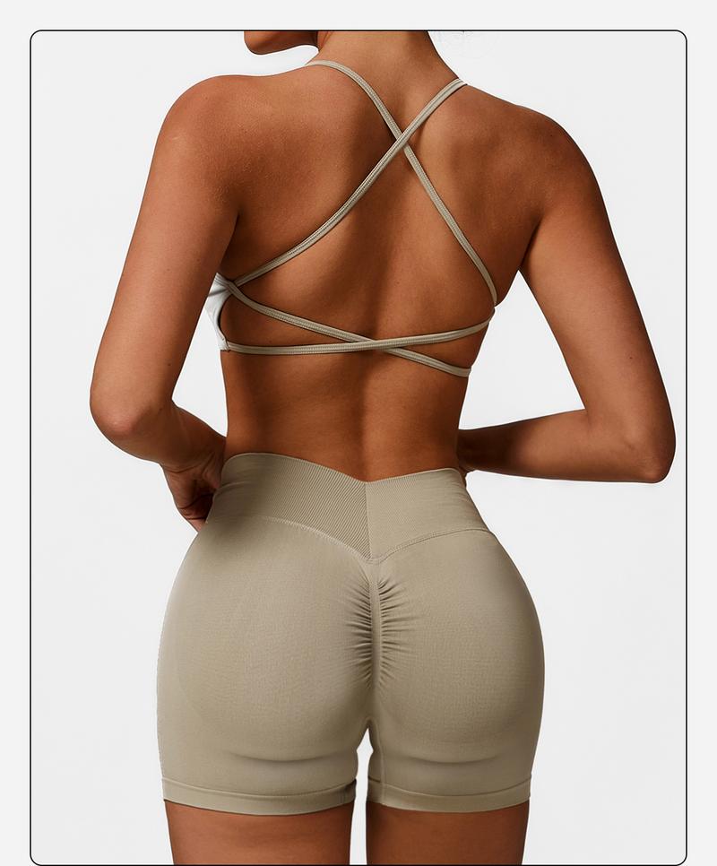 MFVIM 3-Piece Women's Sportswear Set - Solid Color Cross Short Top High-Waisted Leggings Zip Jacket Ultra-Comfortable Yoga Outfit For Fitness Running Gym Sessions Training Clothes Stretchable Activewear