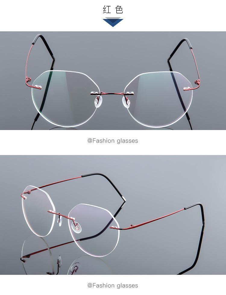 Rimless Titanium Alloy Polygon Anti Blue Light Reading Glasses Men Women Memory Metal Boundless Prescription Optical Glasses