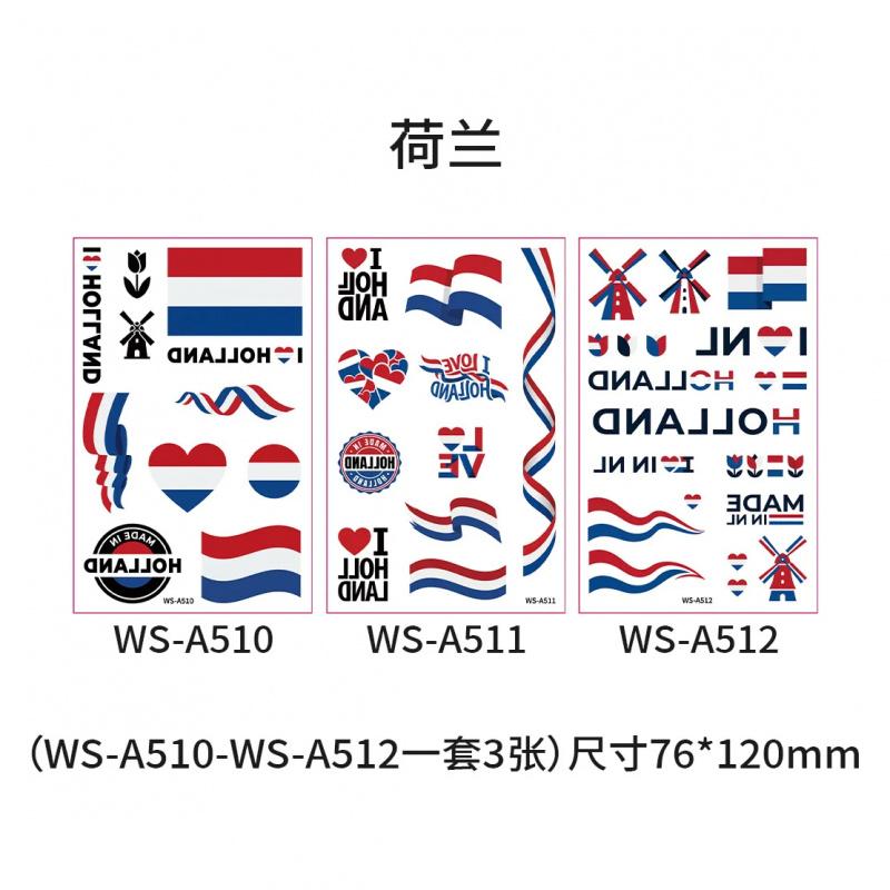 World Cup National Flag Temporary Tattoos, Waterproof Country Flag Fake Tattoos for Soccer Fans, 2026 Football Match Party Favors, Spain/France/Canada/Netherlands/Mexico/Brazil Patterns