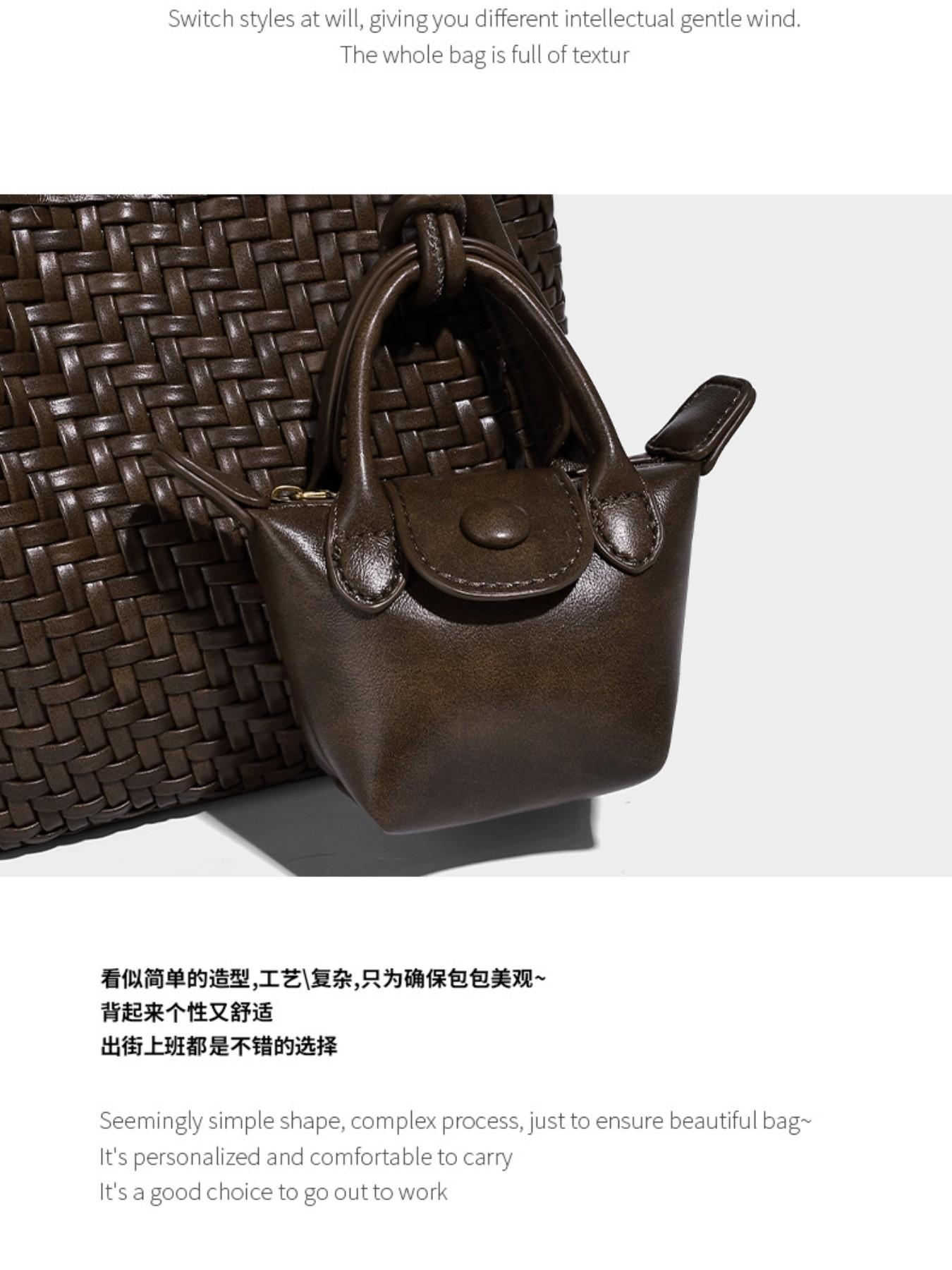 New Handwoven Crossbody Shoulder Clutch, Casual Soft Leather Bao Single Shoulder Bag, Fashionable Large Capacity Basket Bag, Simple High-End Lazy Style