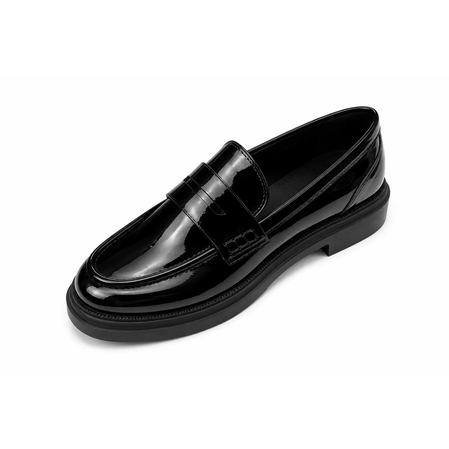 Women Black Patent Leather Loafers Platform Low Block Heel Slip On Shoes Classic Preppy School Office Dress Shoes