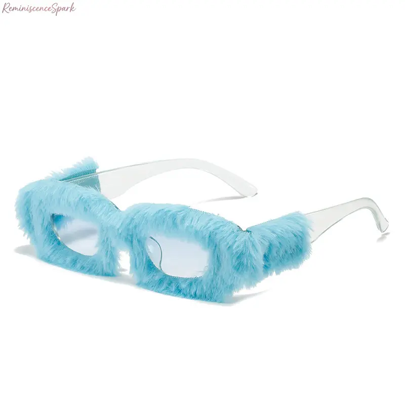 Unisex Y2K Square Fuzzy Sunglasses, Fluffy Plastic Frame Decor Eyewear With Gradient Lenses, Viral Winter Plush Rim Fashion Shades, Ideal For Club Parties, Holiday Events, Street Shooting, Winter Outfits & Festival Costume Matching