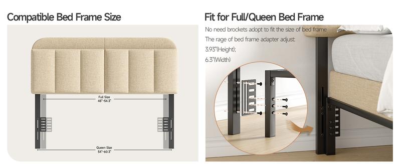 【Valentine's Day Gift】ONBRILL Adjustable Headboard for Full/Queen Size Bed Frame, Linen Fabric Bed Headboard with Storage & RGB LED Light in Modern Vertical Channel Design