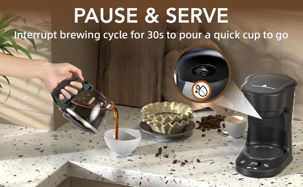KISSAIR Compact 5-Cup Programmable Drip coffee  machines : 24h Timer, 2h Keep-Warm + Auto Shut-Off, 30s Pause-to-Serve, with Reusable Filter & Drip-Proof Glass Carafe, for Home, Small Kitchens, Offices