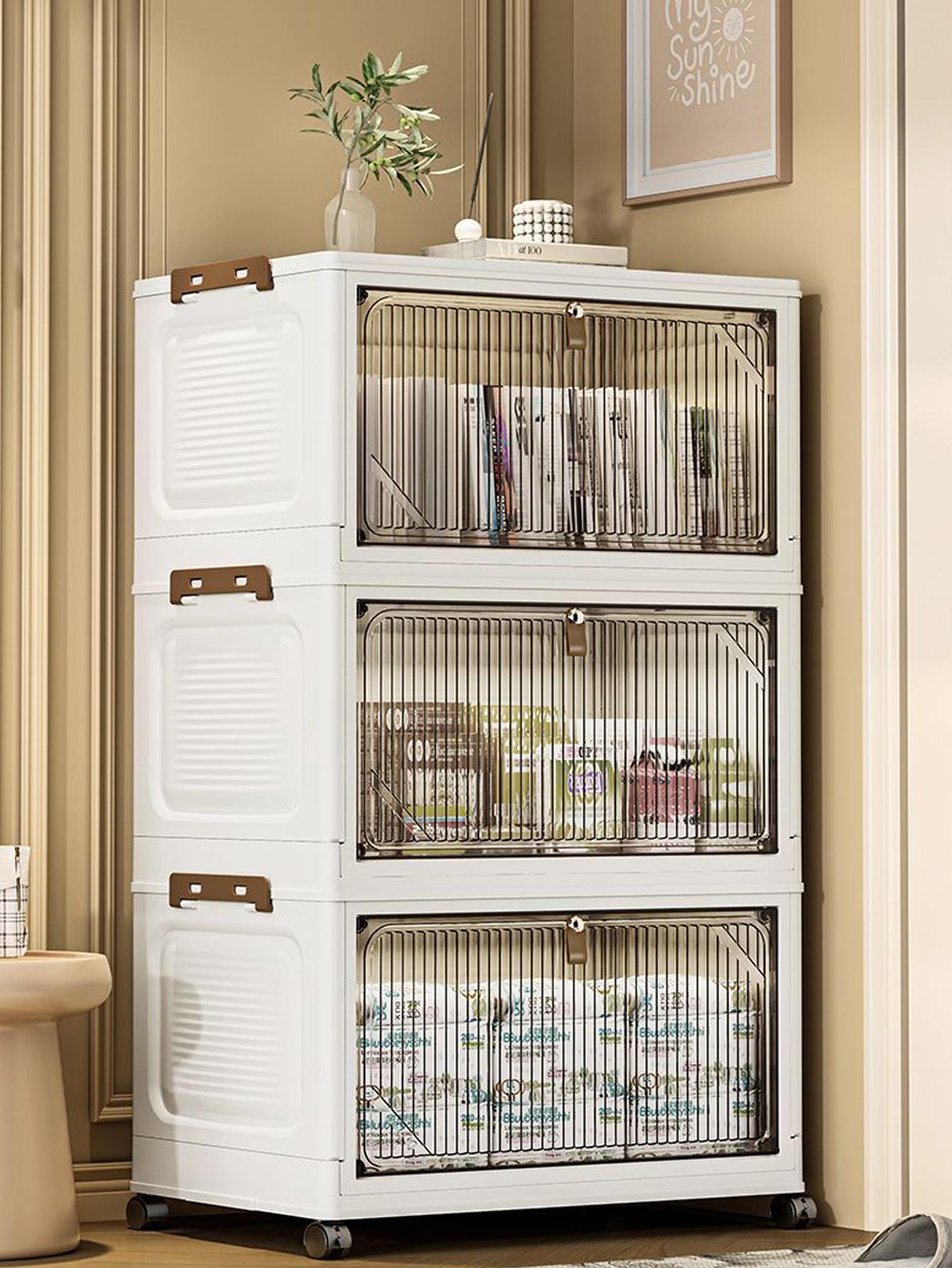 Large Capacity Foldable Storage Box, Collapsible Storage Box, Plastic Mobile Wardrobe Organizer, Clothes Sorting Cabinet, Space-Saving Design for Home Use