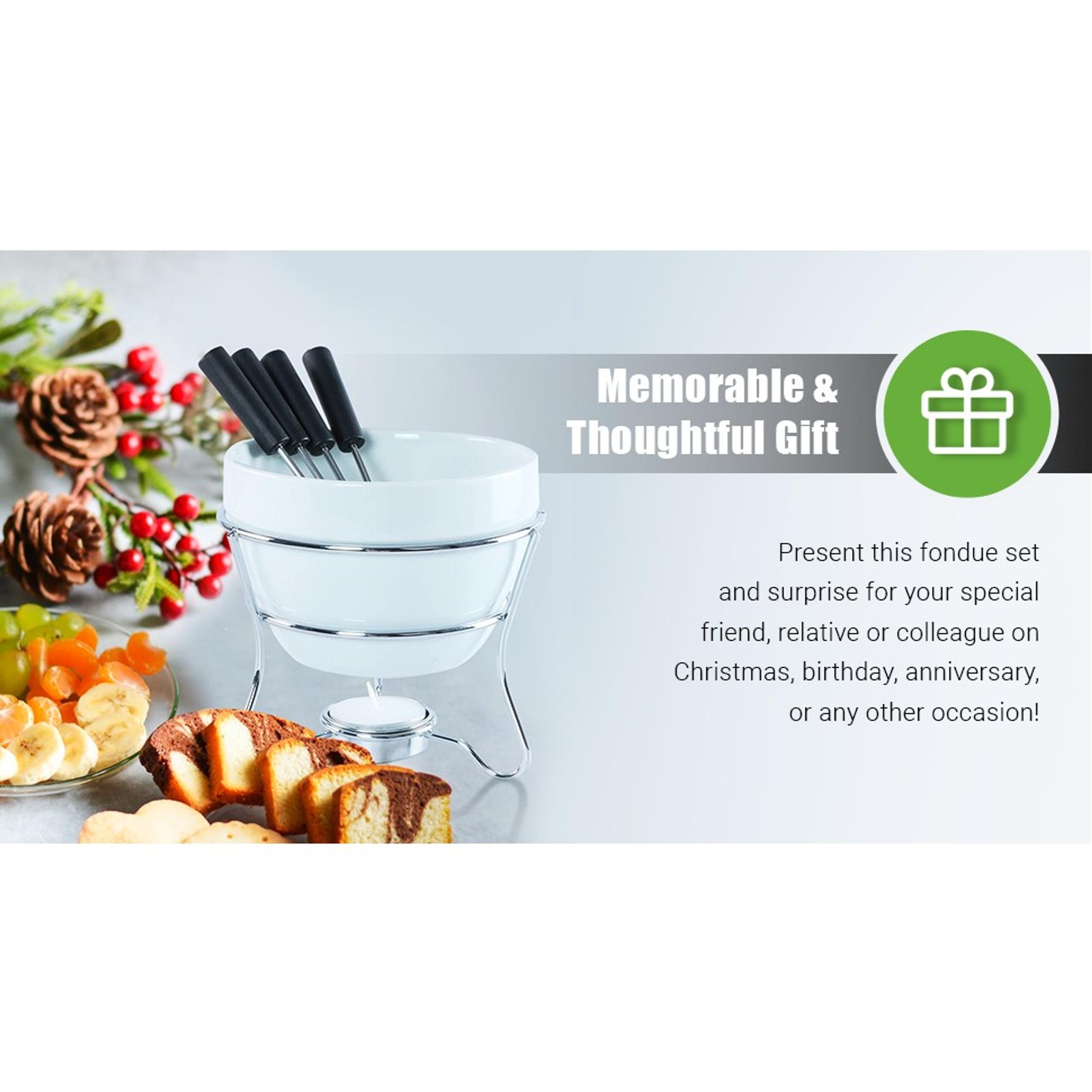 Chocolate Fondue Pot Butter Warmer Bowl Set with 4 Dipping Forks & Tea Light Holder, Perfect for Melted Chocolate & Cheese Serving, Ideal Valentines Day Gift Fondue Set