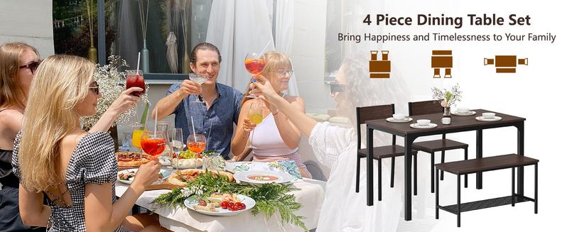4 Piece Dining Table Set w/ 2 Chairs & 1 Bench,Modern Kitchen Table, Kitchen Table Set Breakfast Table Set, Breakfast Nook & Coffee Time