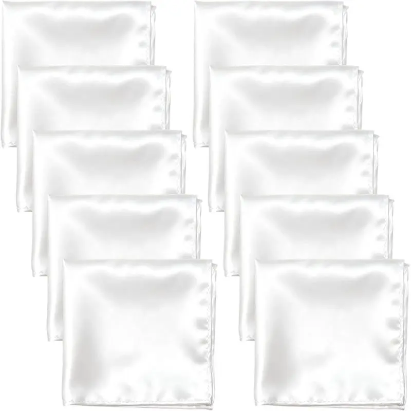 Pocket Squares for Men, 10 Packs Soild Color Silk Handkerchief Reusable White Satin Suit Pocket Squares for Men