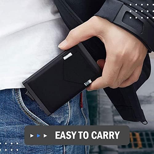 Ultra-slim Wallet for Men - Pop up Card Holder Mens Wallet with RFID Protection Minimalist Metal Wallets Billeteras de Hombres Gifts for Men Dad Husband Boyfriend Black
