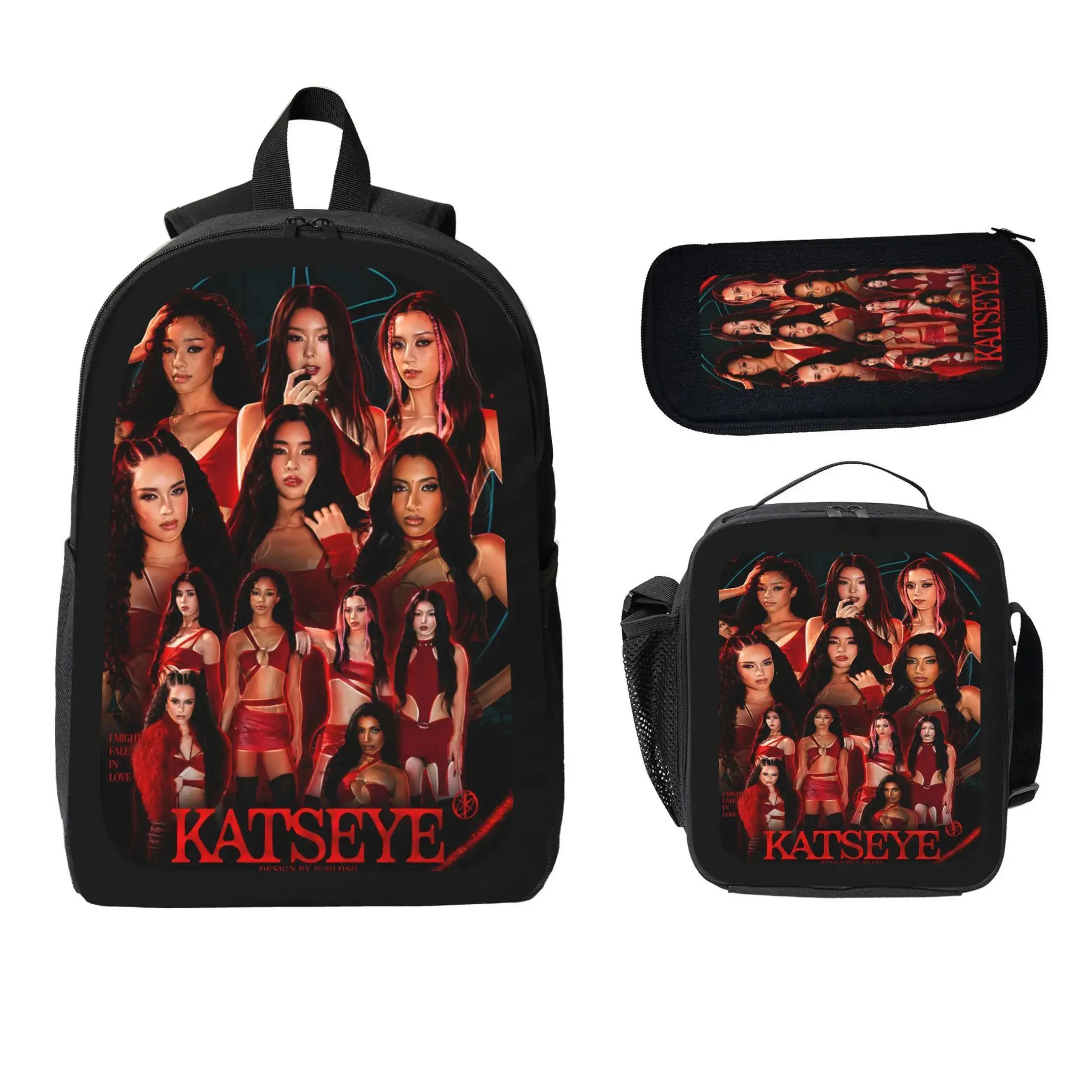 KATSEYE Backpack Set School Backpack Lunch Bag Pencil Case Kpop Merch KATSEYE Fan Gift Pop Idol Bookbag Aesthetic For Girls Boys Teens Women Students Travel School Daily Carry TikTok Viral Trending Cute Fashion Accessories Back To School