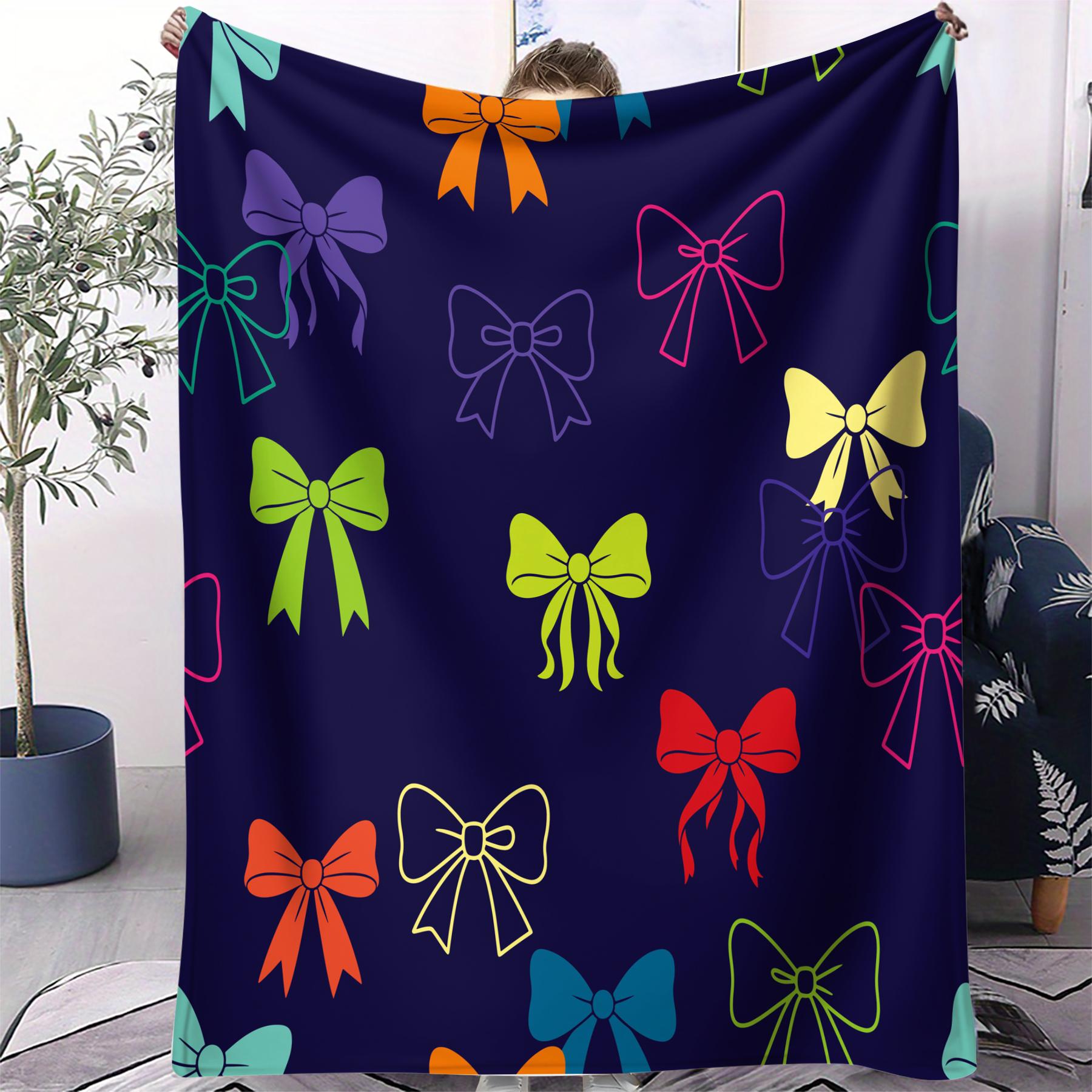 1Pcs Coquette Pink Bow Digital Print Flannel Blanket, Sweet Y2K Aesthetic Throw Blanket, Soft Fluffy Lightweight Warm Blanket, Cozy All-Season Gift Blanket, Perfect for Bedroom, Sofa, Dorm, Living Room & Travel Use