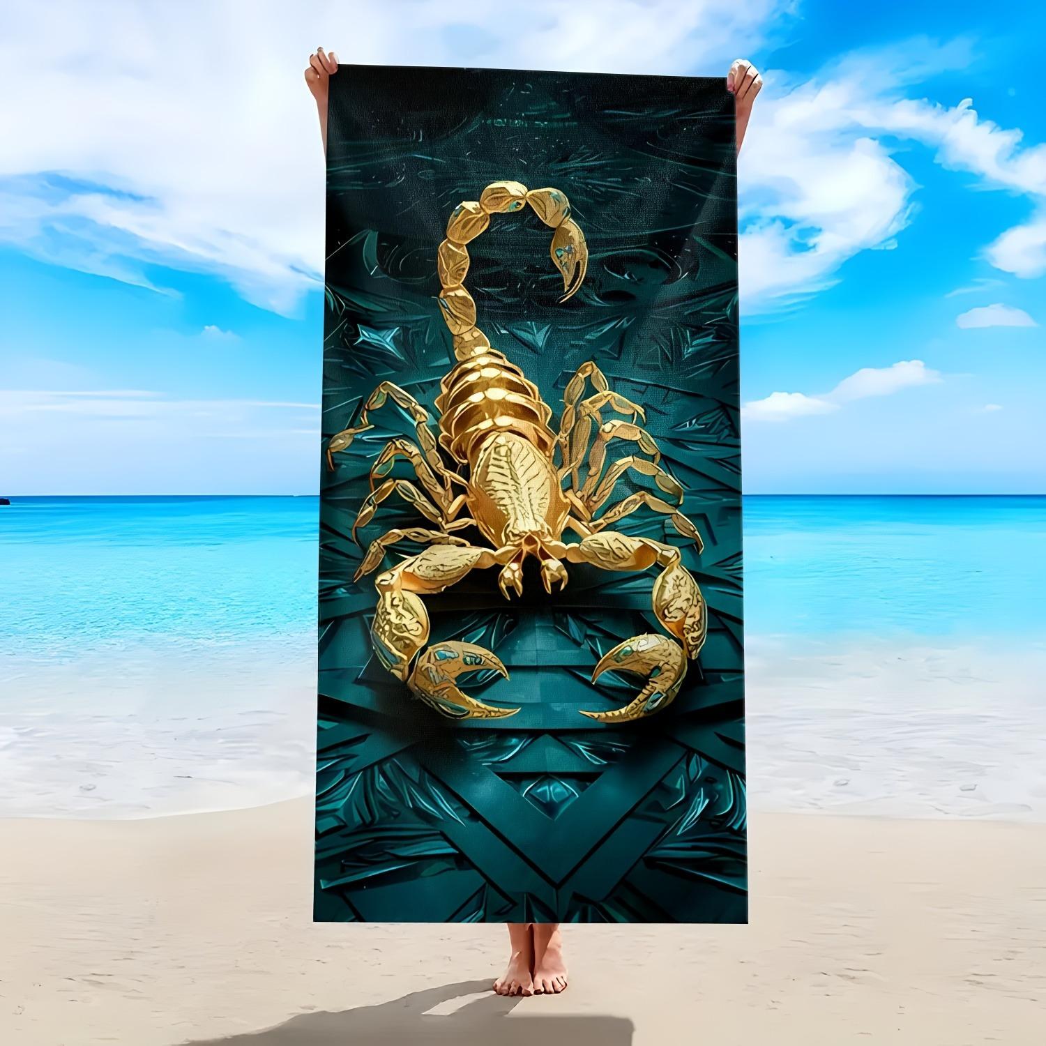 1-Pack Golden Scorpion Beach Towel - Quick-Dry Large Rectangular Bath & Swim Towel with Golden Scorpion Design, Lightweight & Sand-Resistant for Surfing, Yoga, Summer Beach - Machine Washable Polyester Towel, Beach Towel Quick Dry