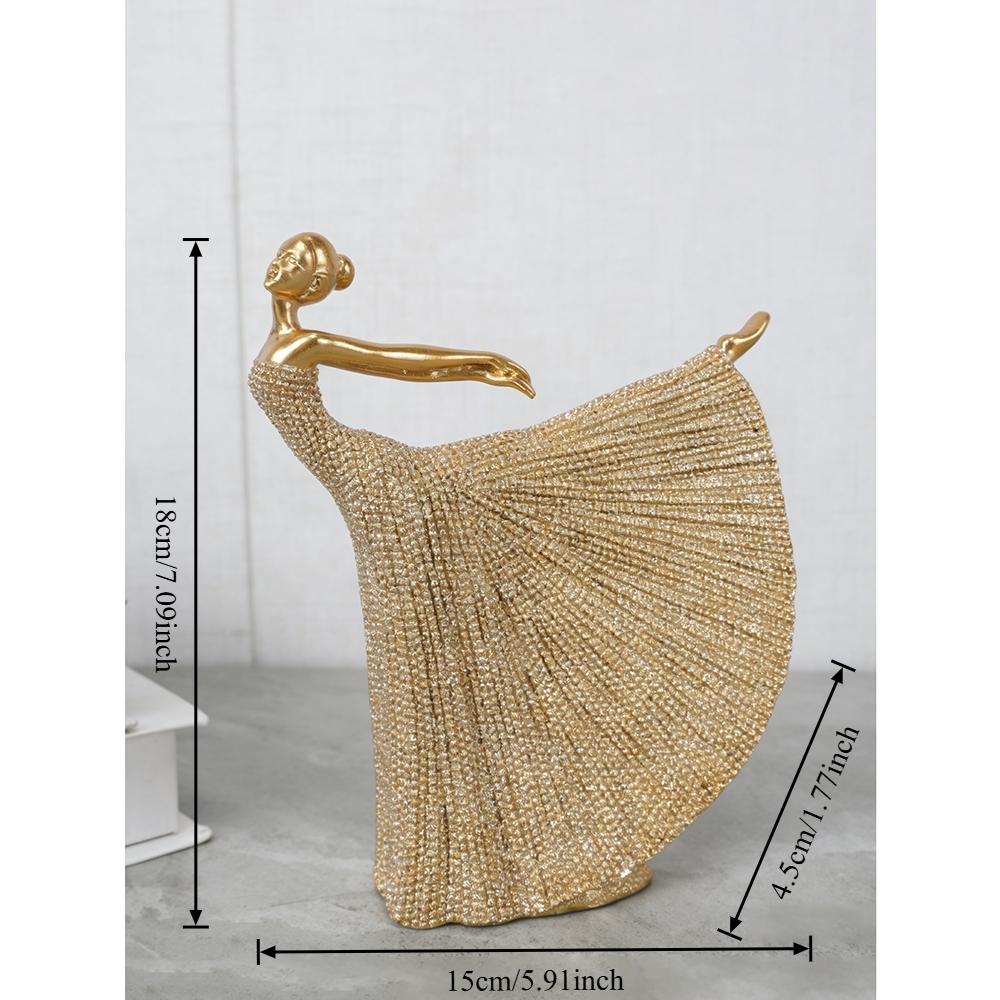 Golden Ballerina Resin Statue, Beaded Textured Dancer Decor, Luxury Art Figurine, Modern Home Accent, Tabletop Shelf Ornament