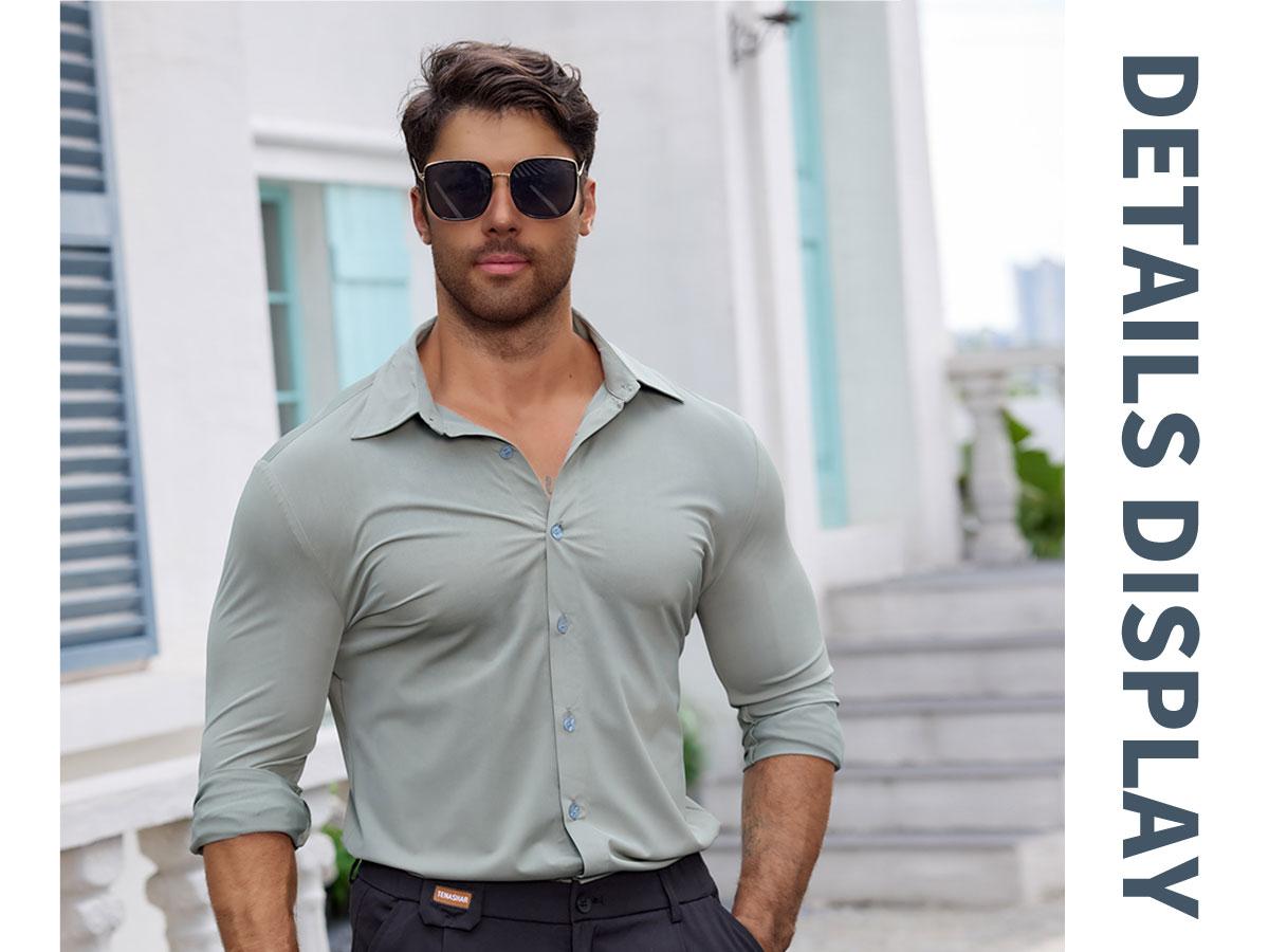STREVATE Men's Muscle Fit Shirt,Wrinkle-Free Casual Button Down Long Sleeve Dress Shirt