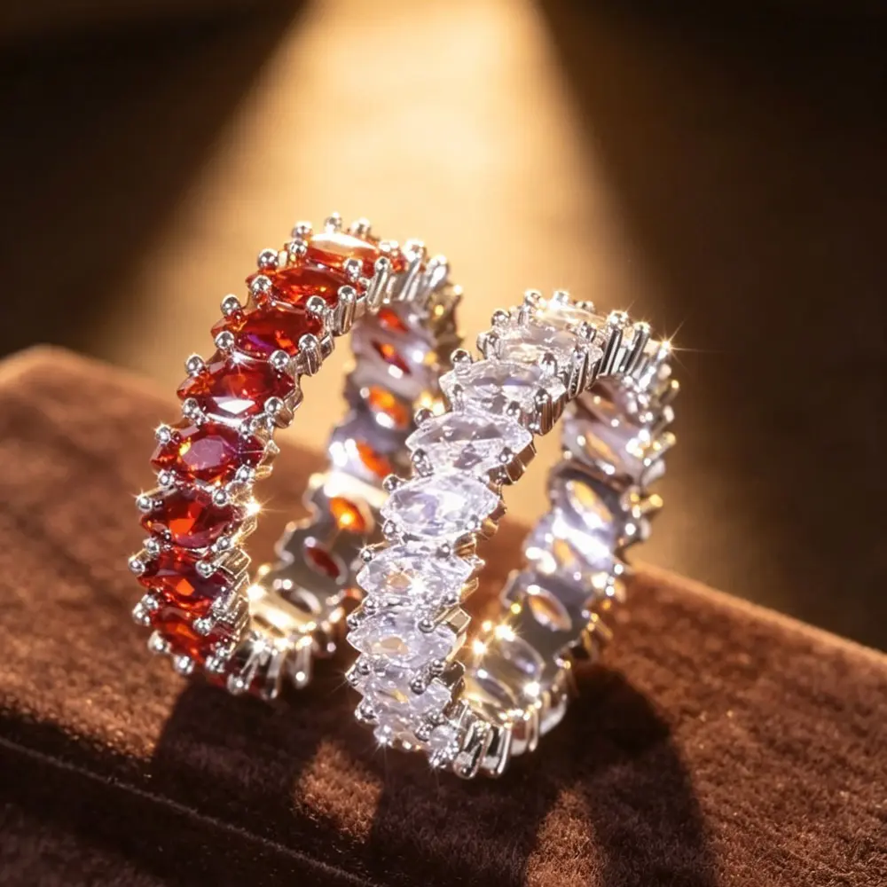 Oval Cut Full Eternity Band Ring, Prong Set Stackable Eternity Ring, Bridal Wedding Anniversary Costume Jewelry for Women